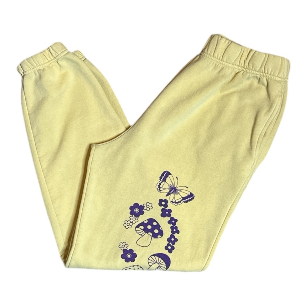 NEW GIRL ORDER MUSHROOM BUTTERFLY GRAPHIC JOGGER SWEATPANTS PASTEL YELLOW SIZE 8 - Picture 7 of 11